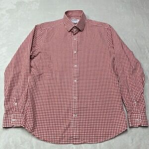 Spier & Mackay‎ Shirt Men's 16.5 Slim Red White Gingham Button Up Long Sleeve